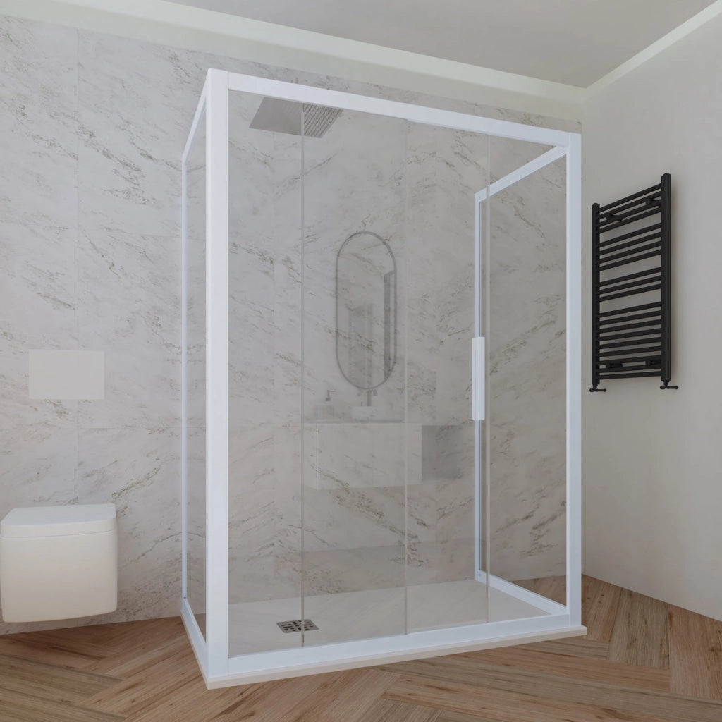 Box doccia 3 lati 70x120x70 CM H 200 Vetro Trasparente Profilo Blu Vintage mod. Deco Trio