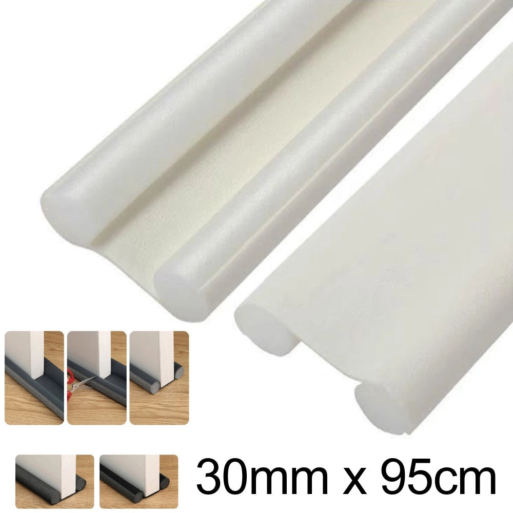 Trade Shop - Paraspifferi Sottoporta Per Porte 95 Cm Doppia Guarnizione Antirumore Bianco -