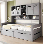 Letto singolo multifunzionale 90x200 cm con cassetti e vani contenitivi grigio
