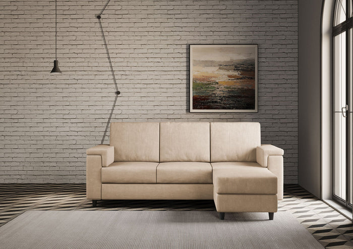 Divano 3 Posti con Pouf 208x155x85 cm Marrak in Tessuto Beige