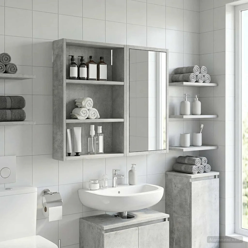 Armadio da bagno a muro Grigio Cemento 40 x 10 x 60,5 cm
