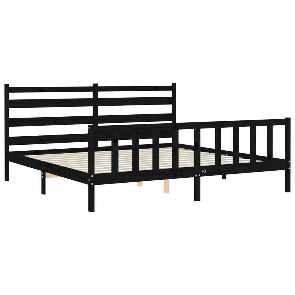 Giroletto con Testiera Nero 200x200 cm in Legno Massello 3192060