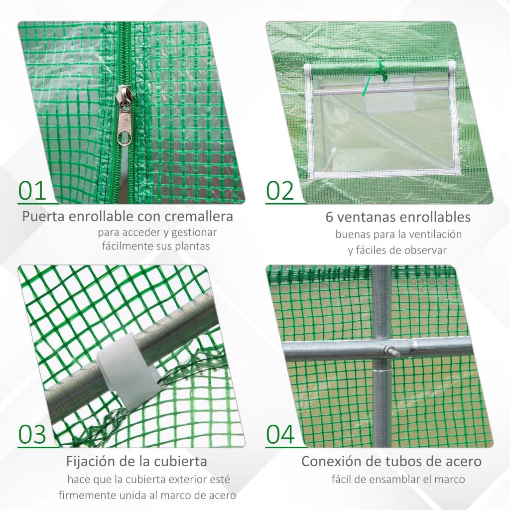 Tunnel da Giardino ¨C zephmum ¨C Verde 445x200x200 cm con 6 Finestre e Copertura in Polietilene