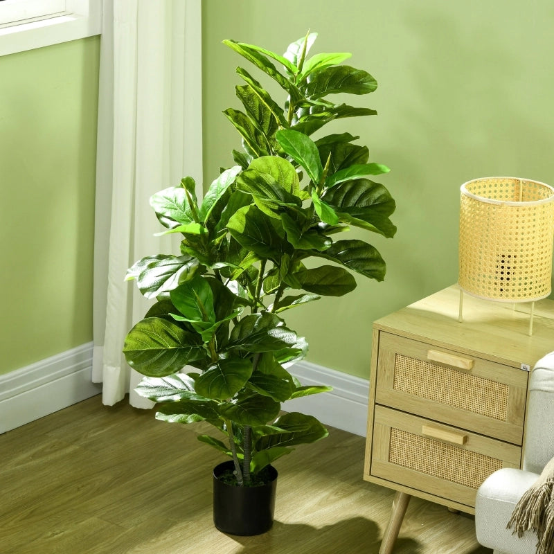 Pianta di ficus artificiale, alta 110 cm con 90 foglie e vaso per soggiorno.