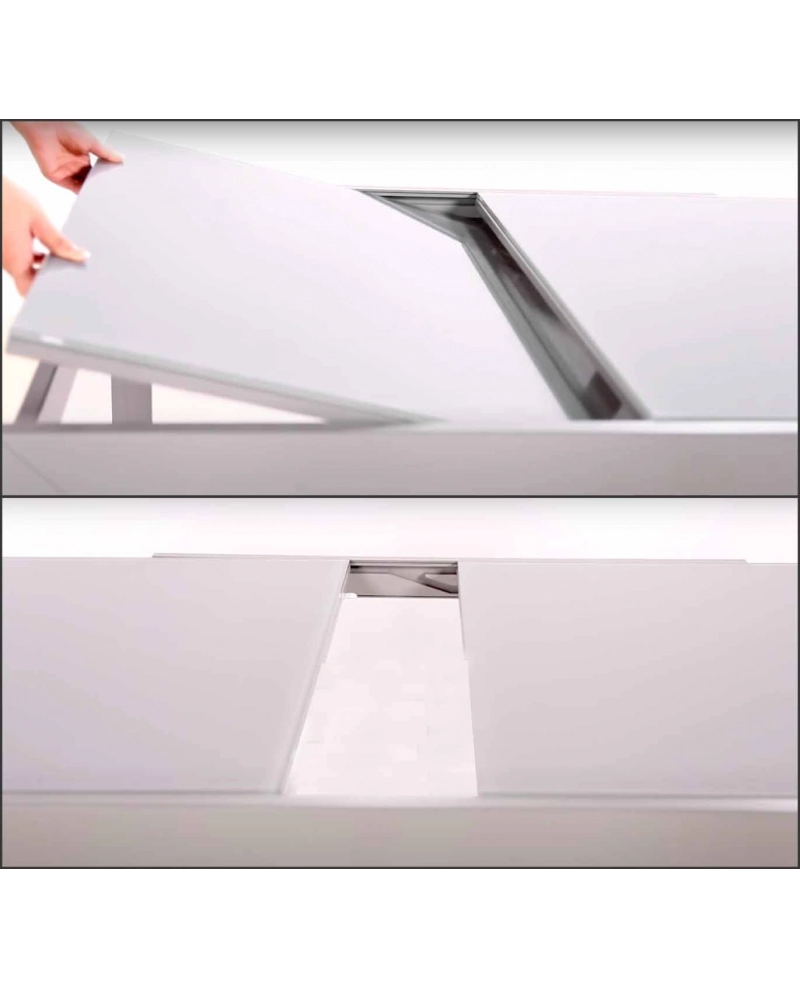 Tavolo da sala bianco allungabile in vetro temperato marrone 130-170cm con 4 sedie e cuscini Sicorage LEGRES
