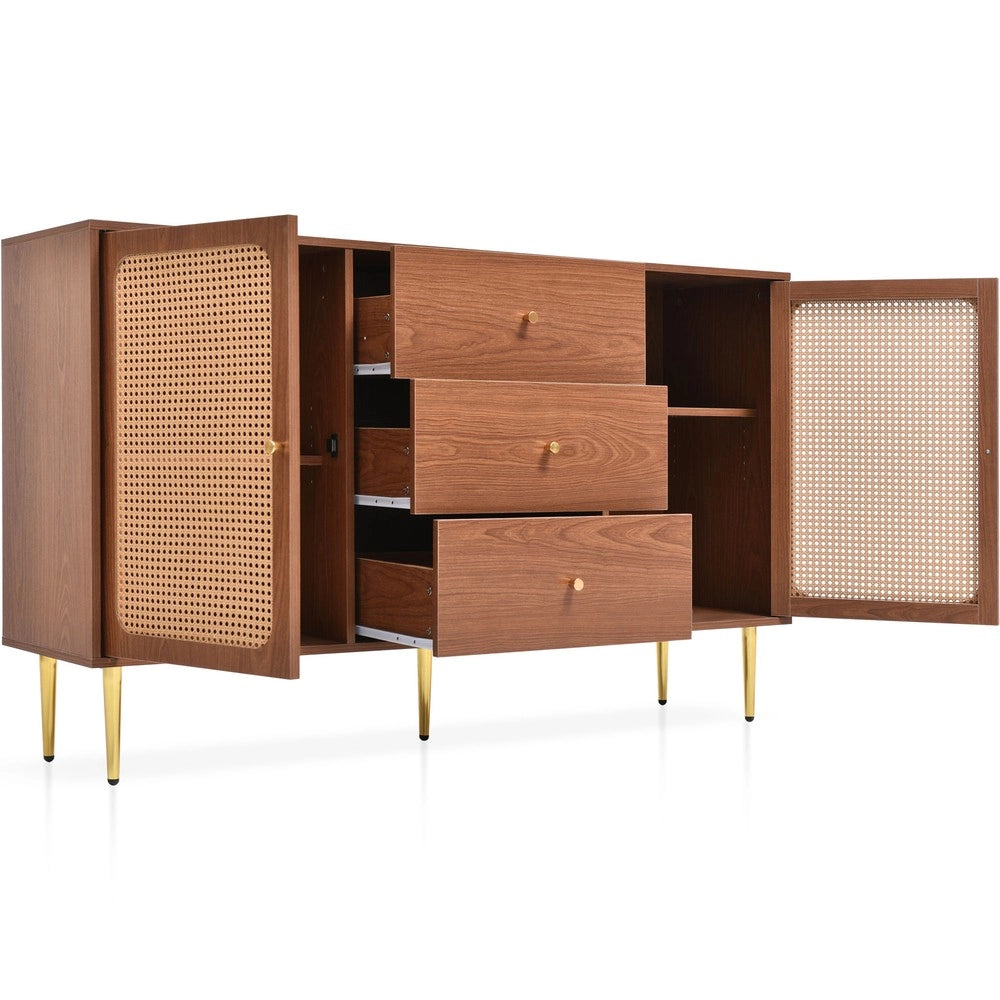 Cassettiera con 2 Ante e 3 Cassetti in Rattan ¨C MINIMAL ¨C Noce 150x40x90 cm