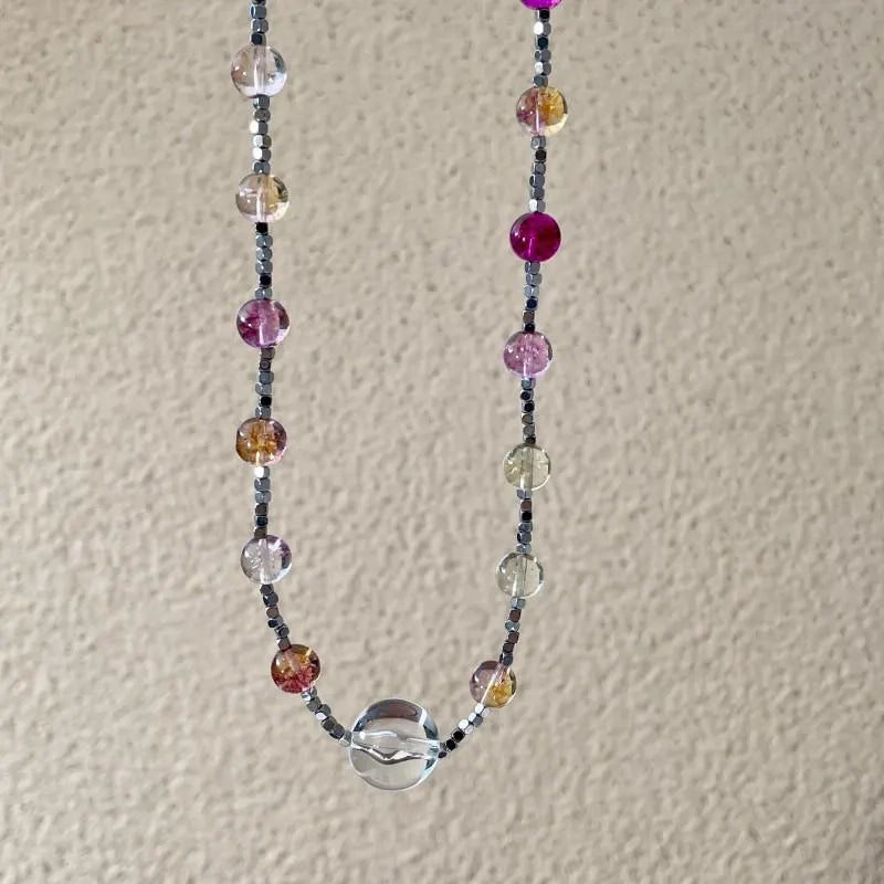 Collana fatta a mano con perline di cristallo viola, regalo di Natale o di compleanno.