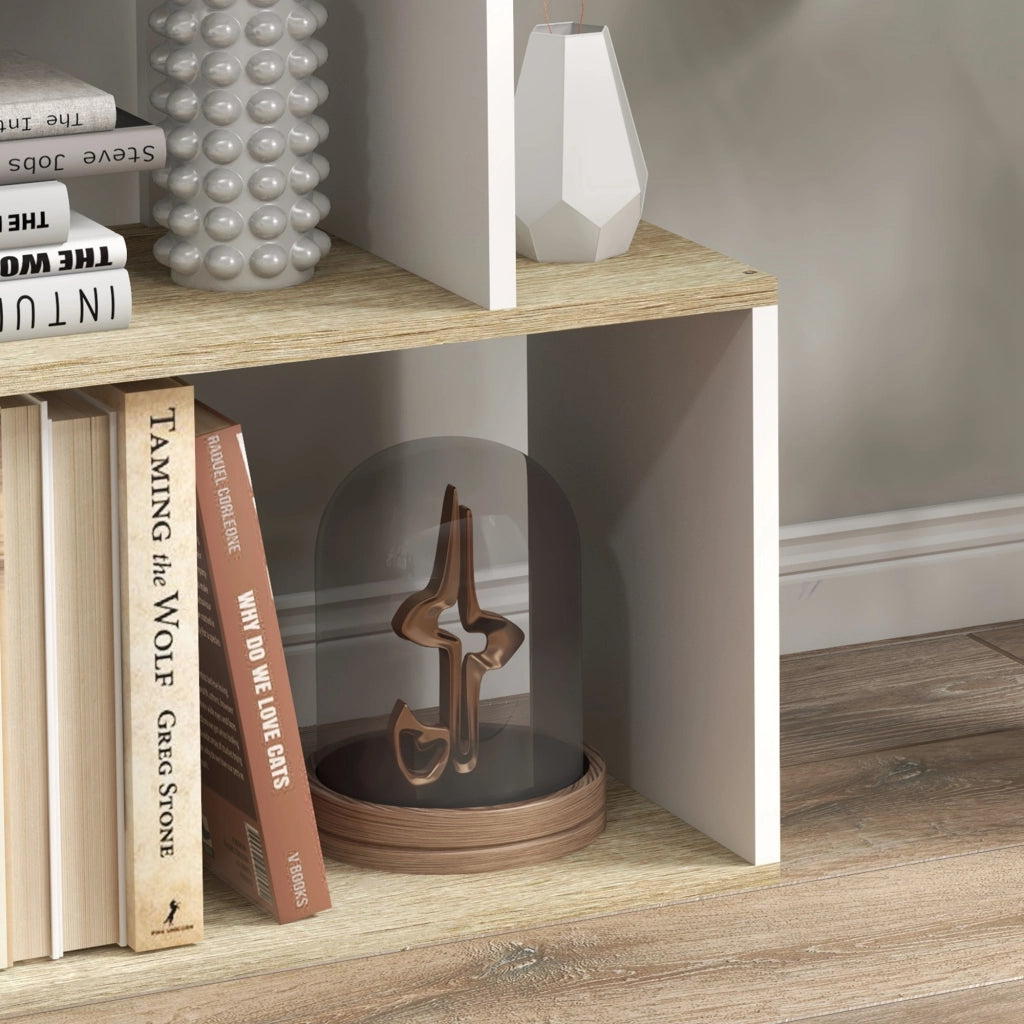 Libreria Stile Nordica con 5 Ripiani Antivuelco ¨C zephmum ¨C Roble e Bianco 70x29.5x163 cm