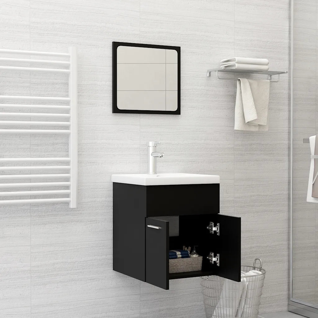 Set Mobili da Bagno | Armadio da bagno Nero in Legno Multistrato