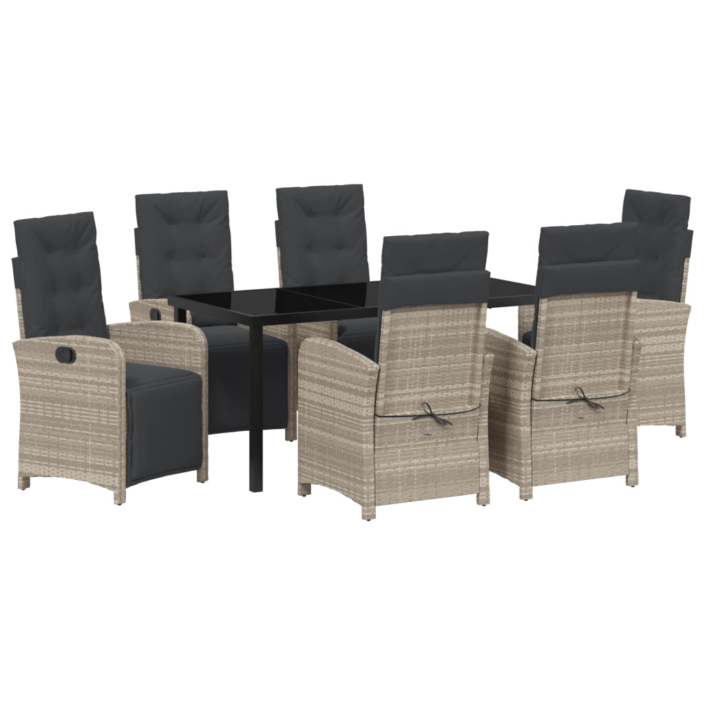 Set da pranzo da giardino 7 pezzi con cuscini in polyrattan grigio chiaro