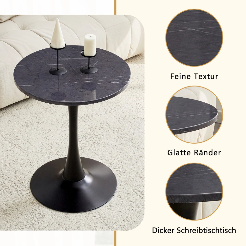 Tavolo rotondo da pranzo 72 cm in MDF e metallo; nero effetto marmo