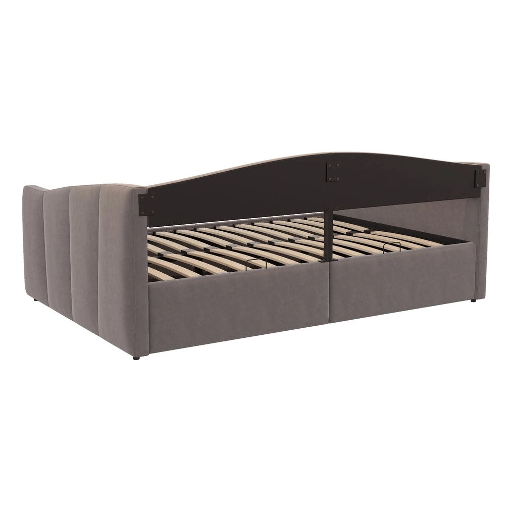 Letto Matrimoniale Imbottito ¨C MINIMAL ¨C Velluto Grigio 140x200 Contenitore Idraulico Rete a Doghe