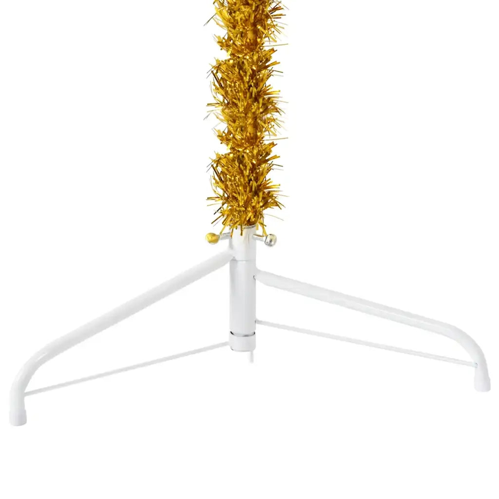 Albero Natale Artificiale Sottile a Met¨¤-Albero Natalizio con Supporto Oro 120cm