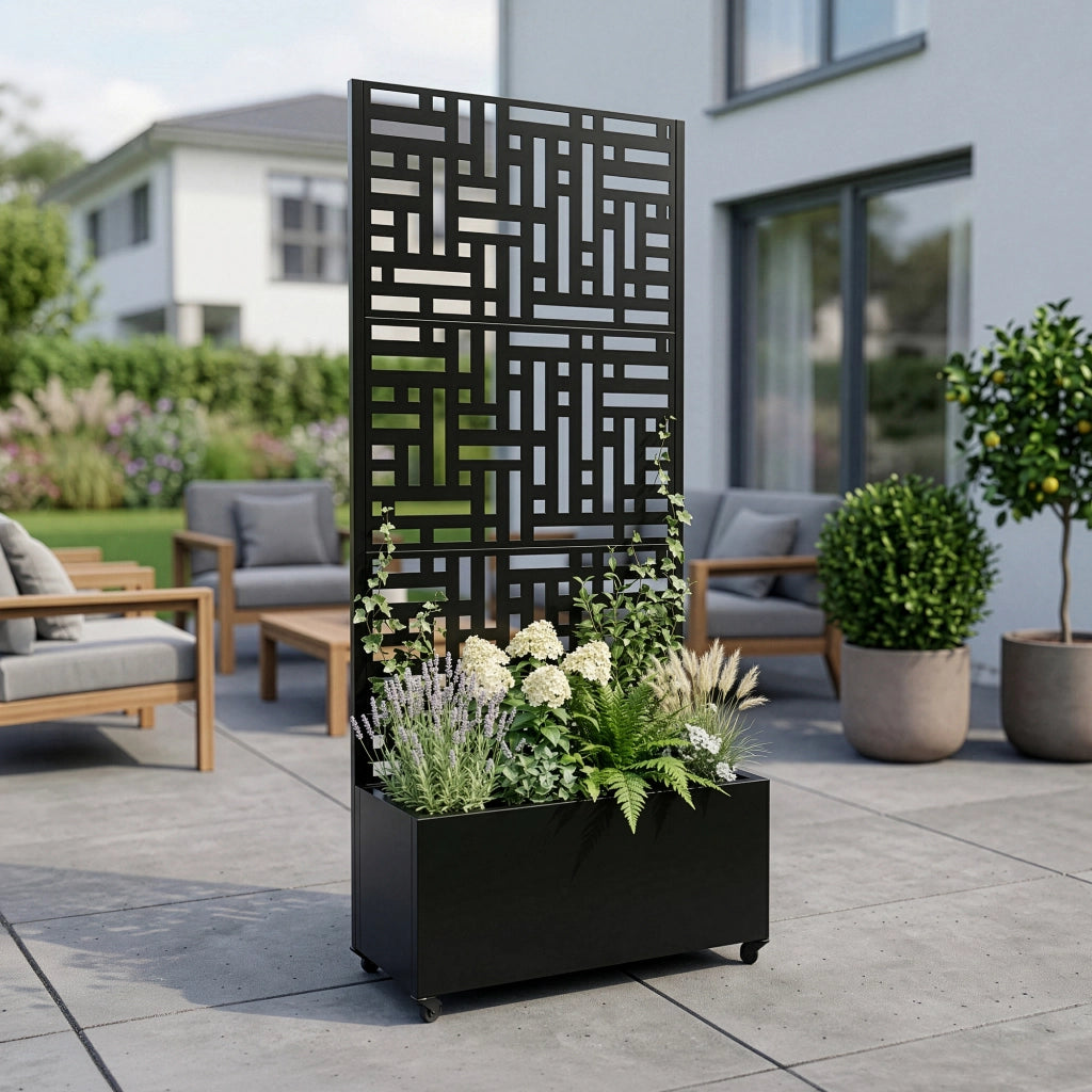 Fioriera con Spalliera Bernalda a 4 Rotelle 190 x 82 x 38 cm - Acciaio Nero casa.pro