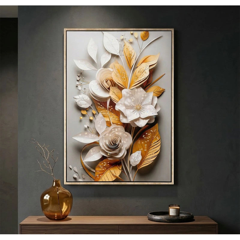 Dipinto Su Tela Laccato Flora Con Cornice cm 42x3,5x62