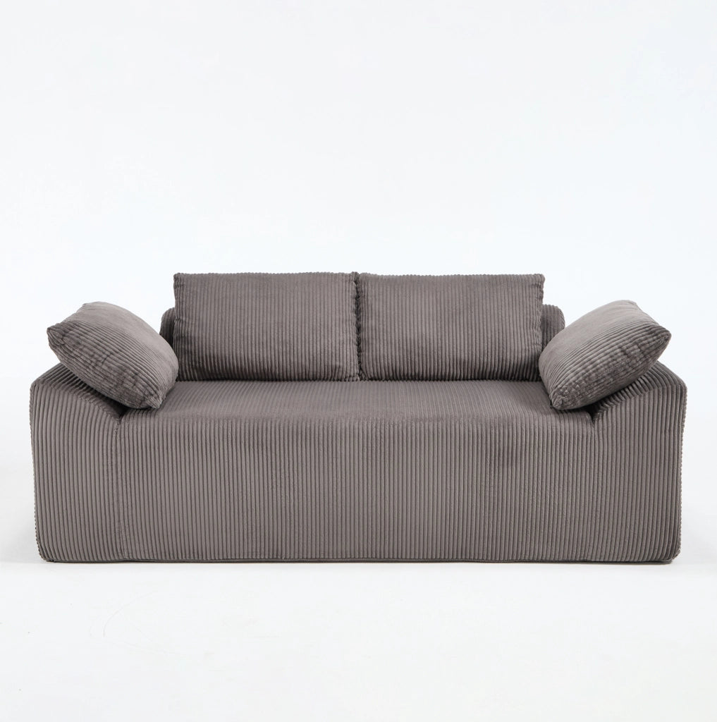 Divano basso senza struttura in tessuto marrone e grigio; 72x45x68 cm; con tasche laterali