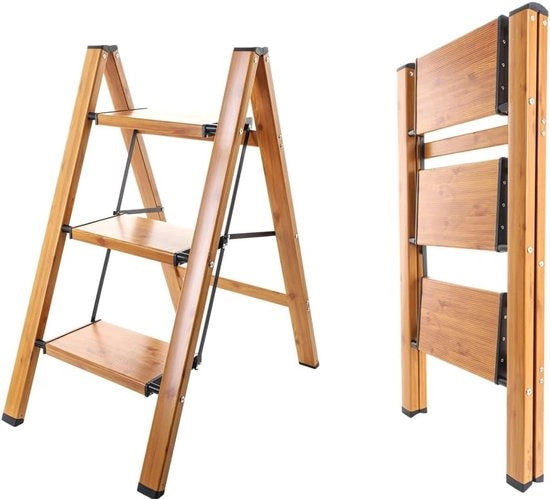 Ladder op 3 stadi op poggiolo in alluminio con pedali antiscivolo per uso domestico e ufficio
