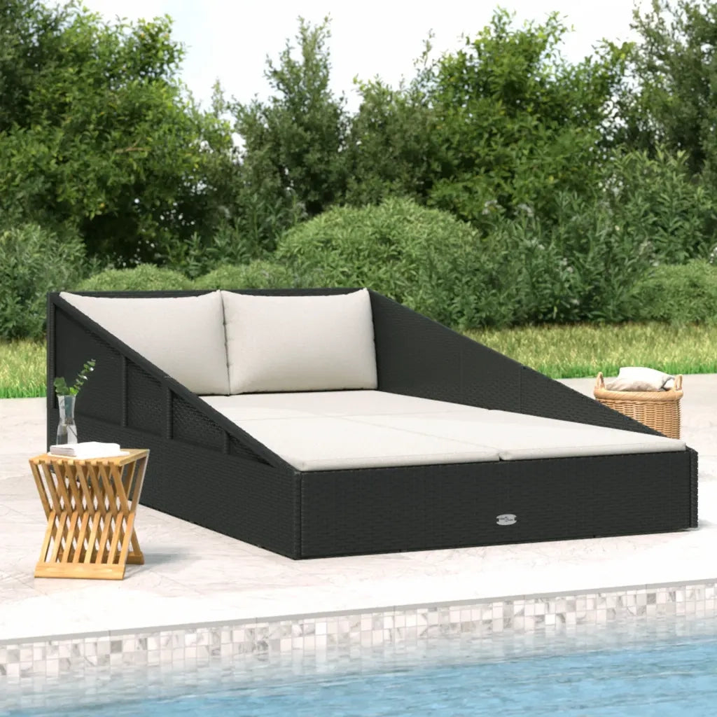 Lettino Prendisole Nero 201x139 cm in Polyrattan cod mxl 73456