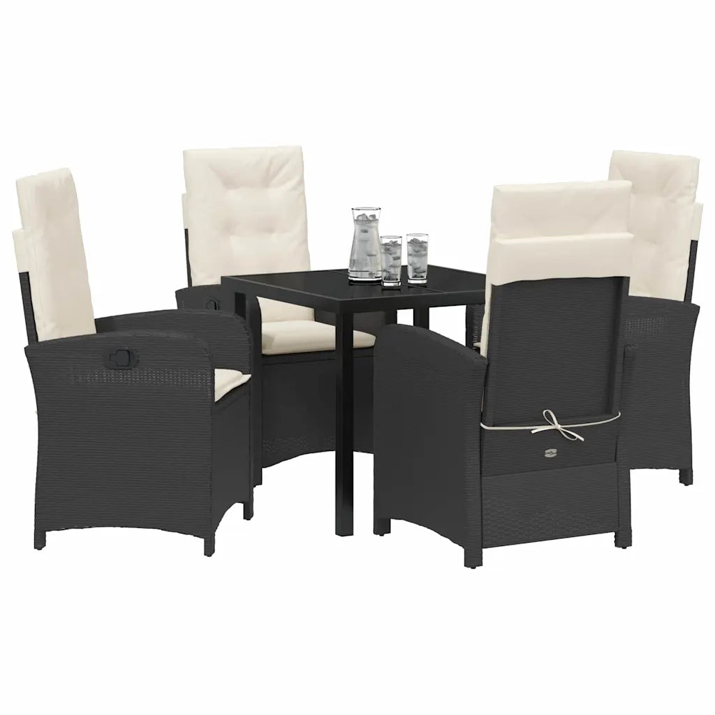 Set da Pranzo per Giardino con cuscino 5 pcs Nero polyrattan 3380254