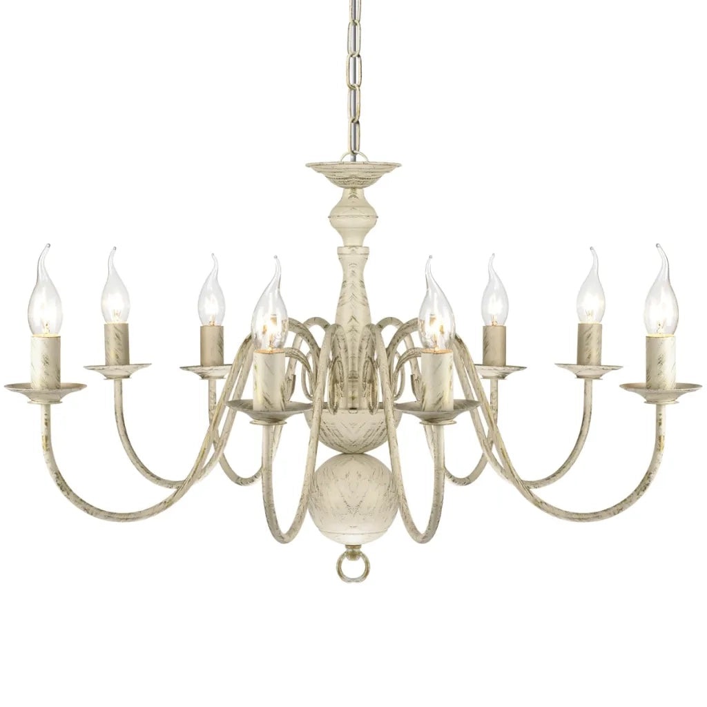 Lampadario Stile Antico Metallo Bianco 8 Lampadine E14 CFW6187430