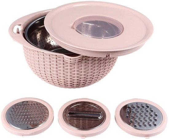 Vergere con Set di Miscelazione - Acciaio Inossidabile - Setaccio Rotativo - Attrezzi da Taglio - Antiscivolo - Ideale per Verdure e Frutta