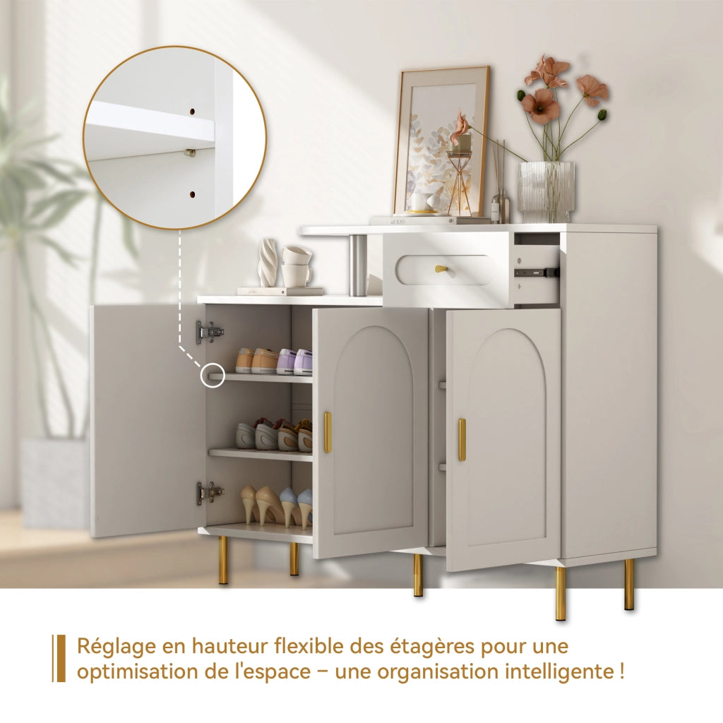 Credenza multiuso con 1 cassetto e 3 ante, struttura in truciolare, finitura bianca, 120 x 35 x 92 cm