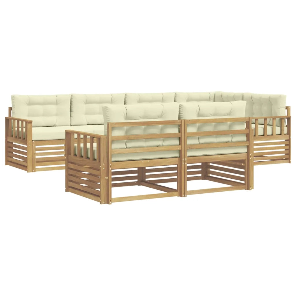 Set di divani da esterno 7 pcs Bianco e Crema Poliestere