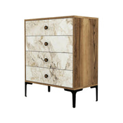 Cassettiera Molly, Settimino multiuso, Comò camera da letto, Mobile con cassetti, 76x40h91 cm, Noce e Bianco Marmo