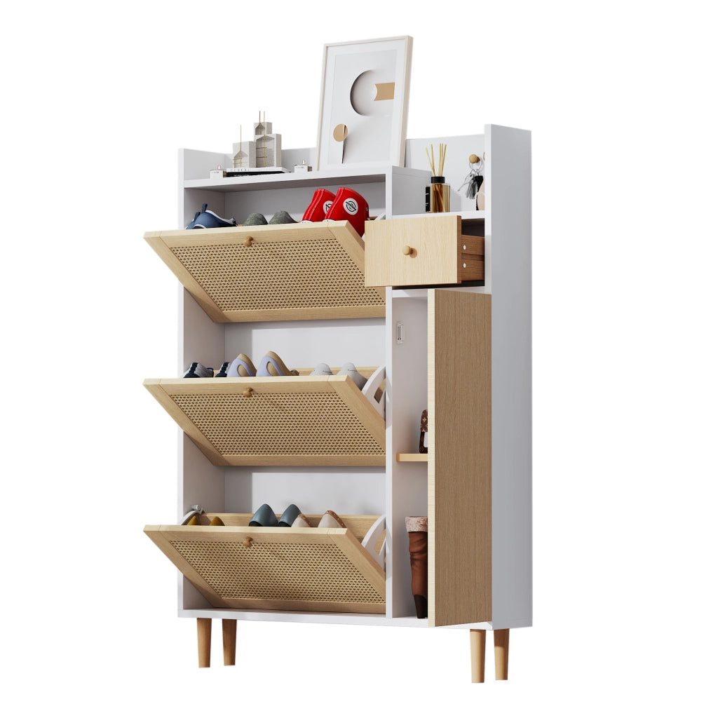 Scarpiera in Legno con Ante a Ribalta e Cassetto ¨C MINIMAL ¨C Bianco, 90x125x17 cm