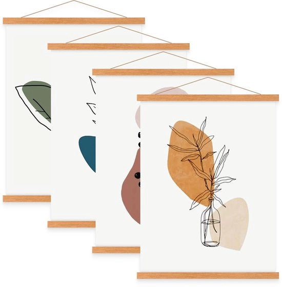 Set da appendi poster 4 in 1 per A1, appendi poster magnetico in legno, strisce di cornice, foto, cornice per foto, cornice per foto, 60x90, 61x91,5 (61 cm, legno di teak, 4 pacchi)