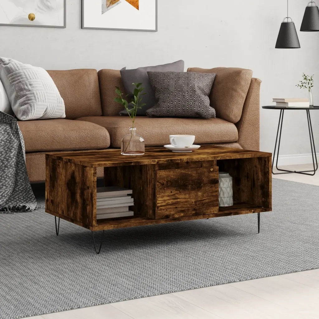 Tavolino da Salotto-Tavolino da soggiorno-Tavolo Rovere Fumo 90x50x36,5 cm Legno Multistrato 878379