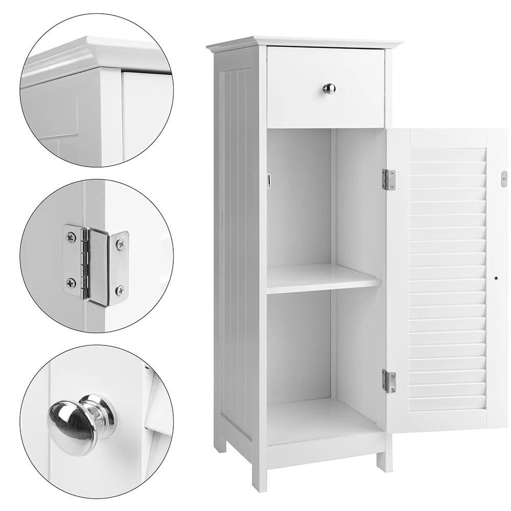 Mobile Bagno con Anta e Cassetto Mobiletto 2 Ripiani Legno MDF Bianco 32x30x87cm