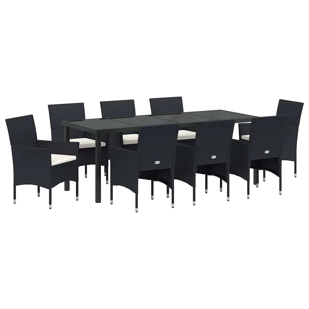 Set da Pranzo per Giardino con cuscino 9 pcs Nero polyrattan 3379729