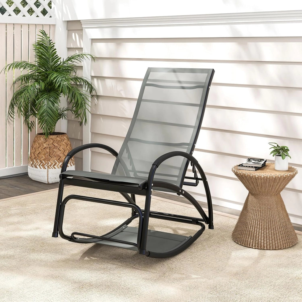 Sedia a Dondolo 2 in 1 da Giardino, Lettino Prendisole Convertibile con Schienale Regolabile a 4 Posizioni, Braccioli Curvi e Telaio in Alluminio, per Patio e Piscina, Portata 150 kg (Grigio)