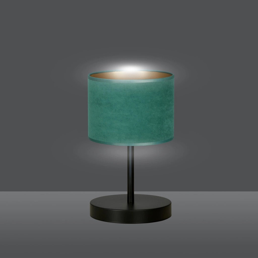 Lampada da tavolo Hilde in acciaio nero opaco e tessuto verde