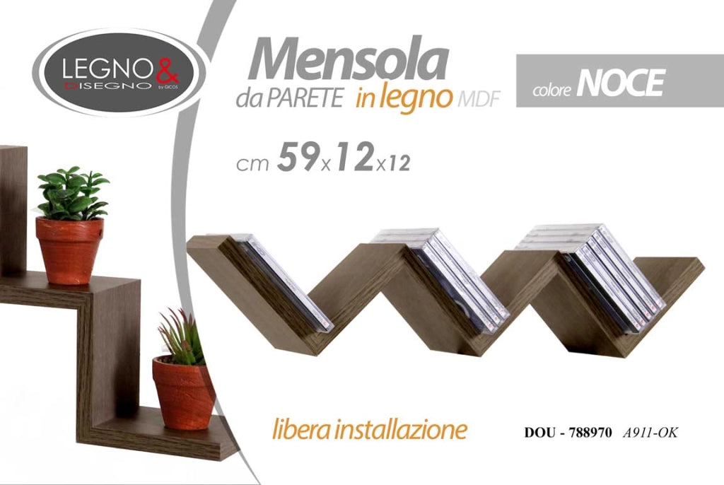 MENSOLA ZIG ZAG DIMENSIONI 59X12X12 CM IN COLORE NOCE