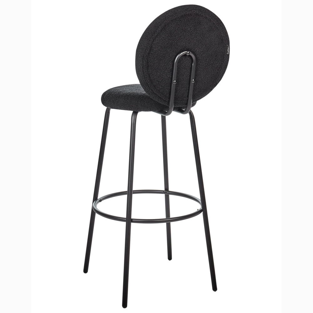 Set di 2 sedie da bar bouclé nero con gambe in acciaio e schienale rotondo soggiorno salotto
