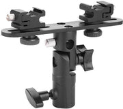 Sostegno Flessibile Universale - Doppio Supporto per Lampadine - 1/4/3/8 Viti - Nero - Metallo 14,5 x 11,1 x 2,5 cm