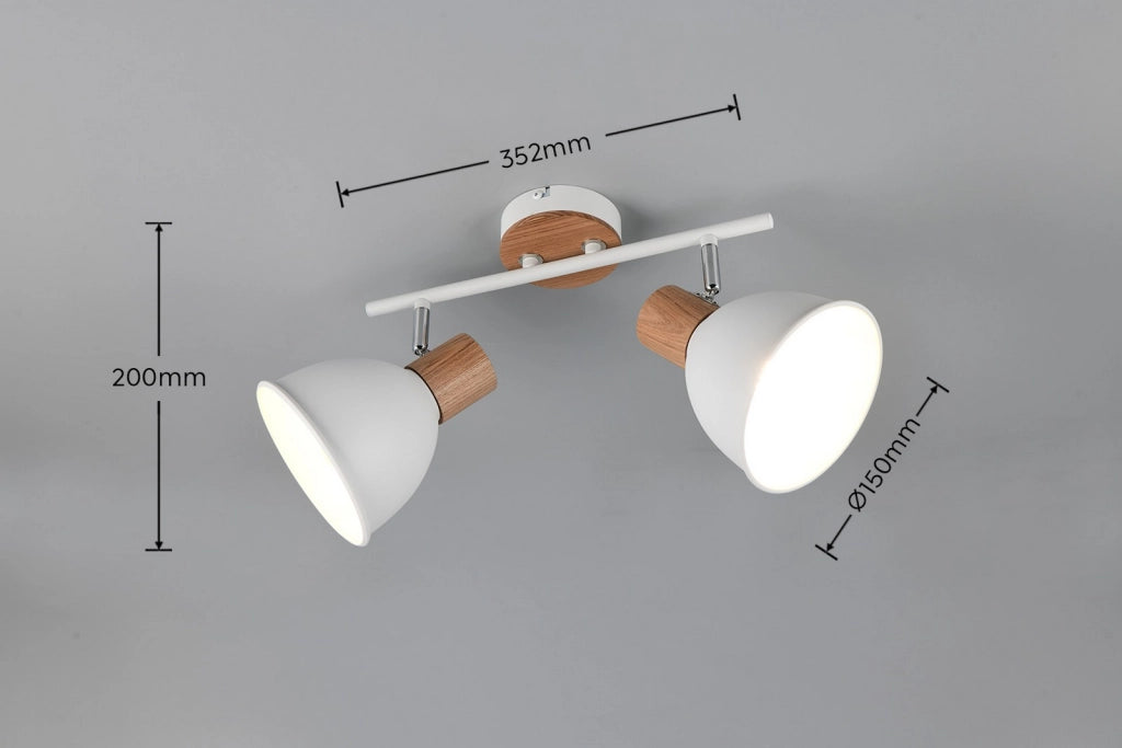 Faretto da soffitto industriale DELUME 2xE27 bianco legno