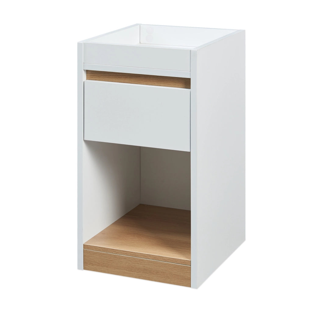 Comodino Lure con Cassetto e Vano Aperto Mobiletto Laterale 55 x 30 x 35 cm - Bianco/Effetto Rovere [en.casa]