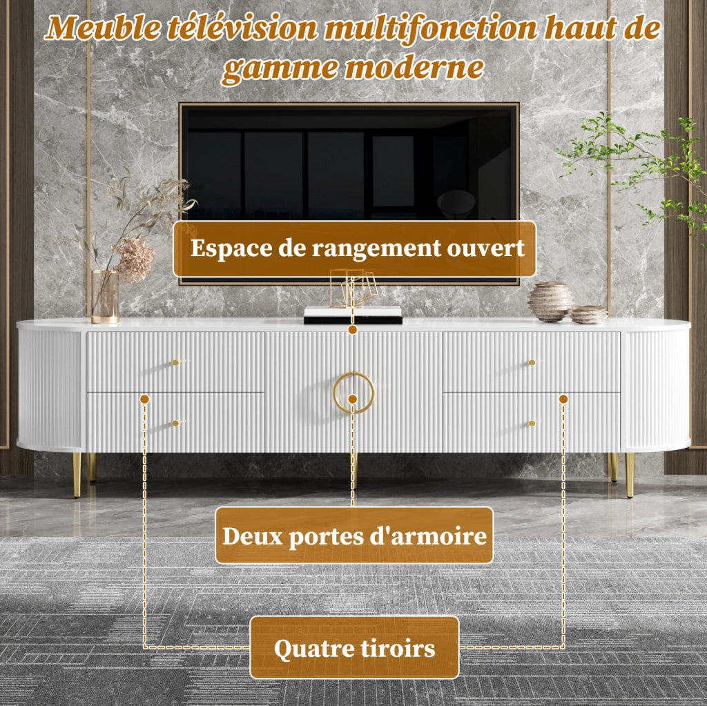 Mobile TV in MDF bianco 180x40x38 cm con cassetti; doppia anta e passacavi