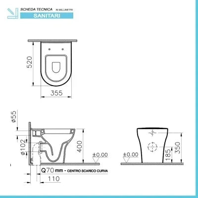 Sanitari filomuro con brida scarico universale e copriwc originale  Pestum