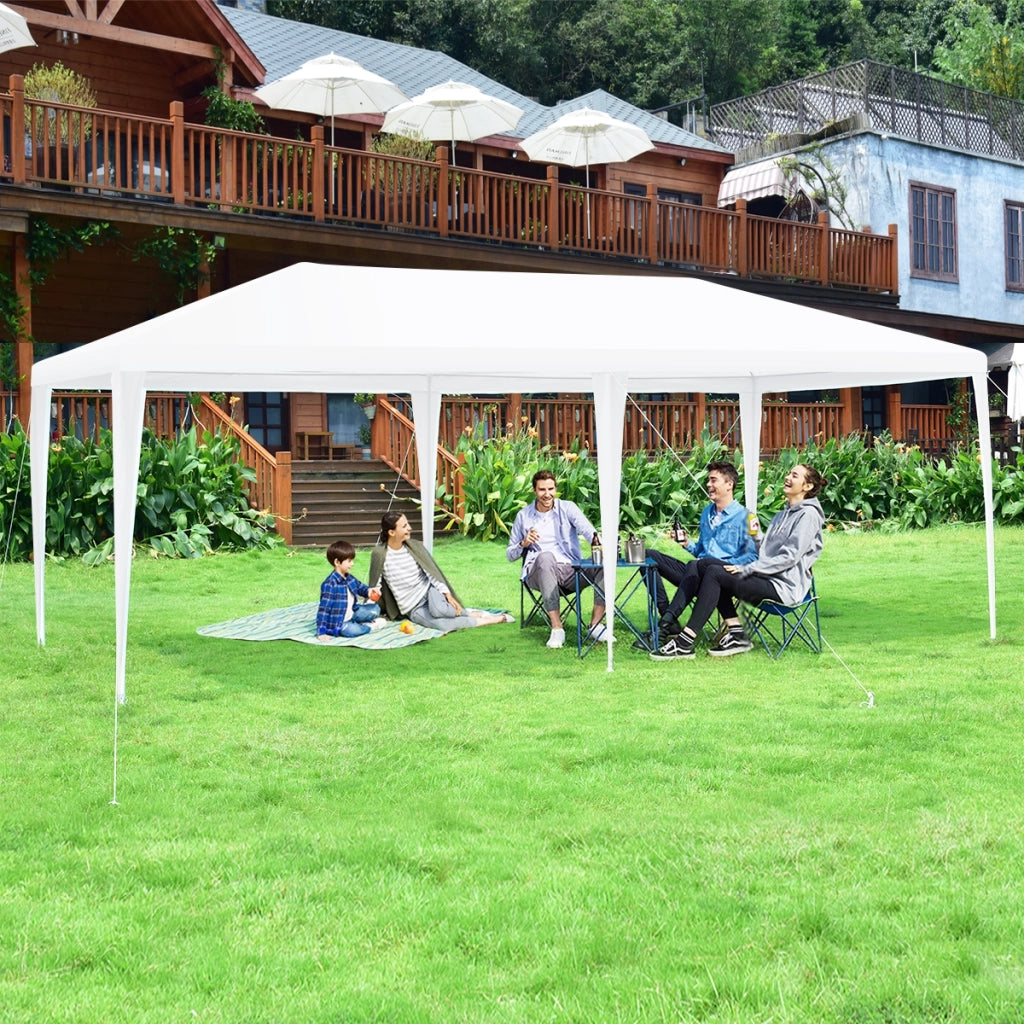 Gazebo con 4 tende laterali rimovibili e 2 porte con cerniera 3x6m, Pergola per barbecue Bianco