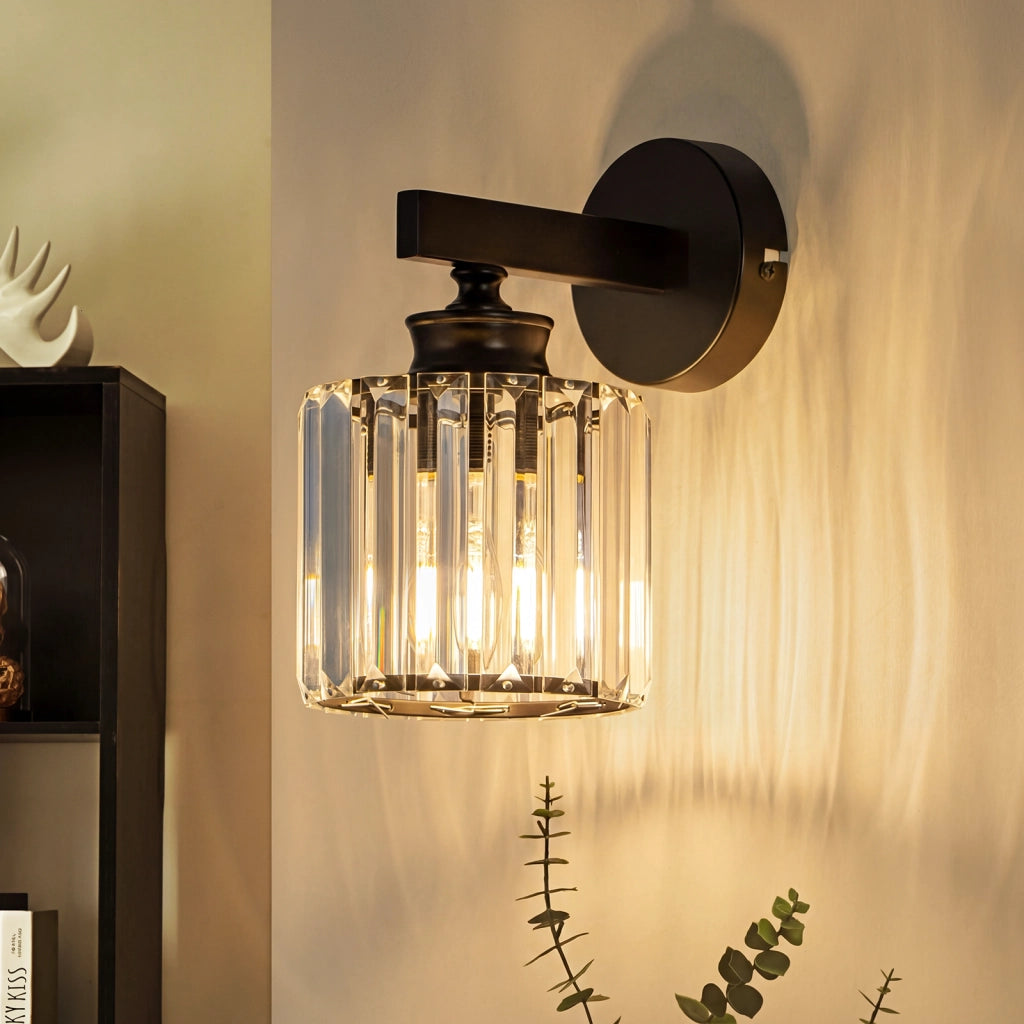 ZMH Lampada da Parete Nera con Cristallo Moderna E27 Orientabile per Interno da Comodino Corridoio Scala Camera da Letto