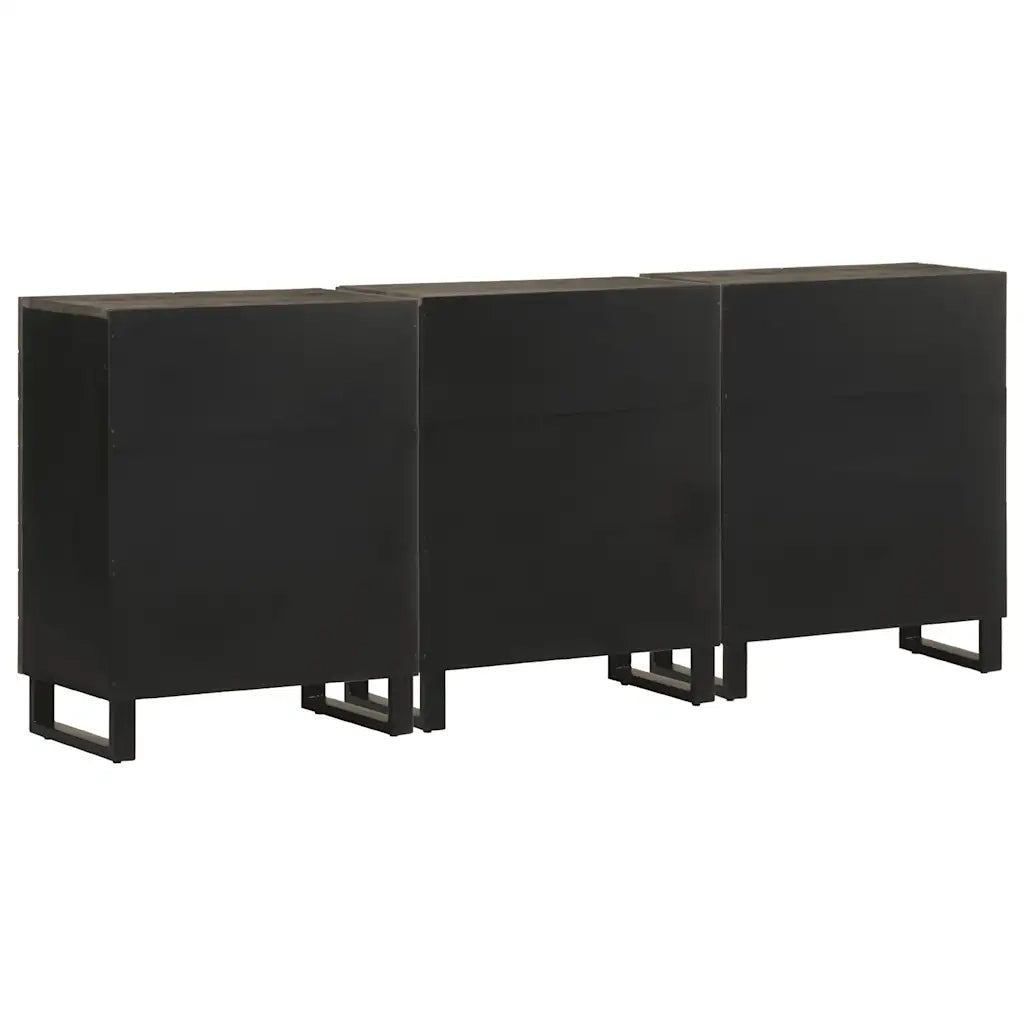 Credenze 3 pz Nere 60x33x75 cm in Legno Massello di Mango