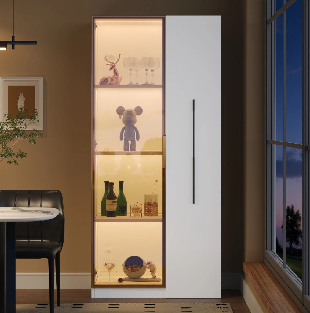 Vetrina bianca in MDF con ante in vetro e LED, 70×40×160 cm