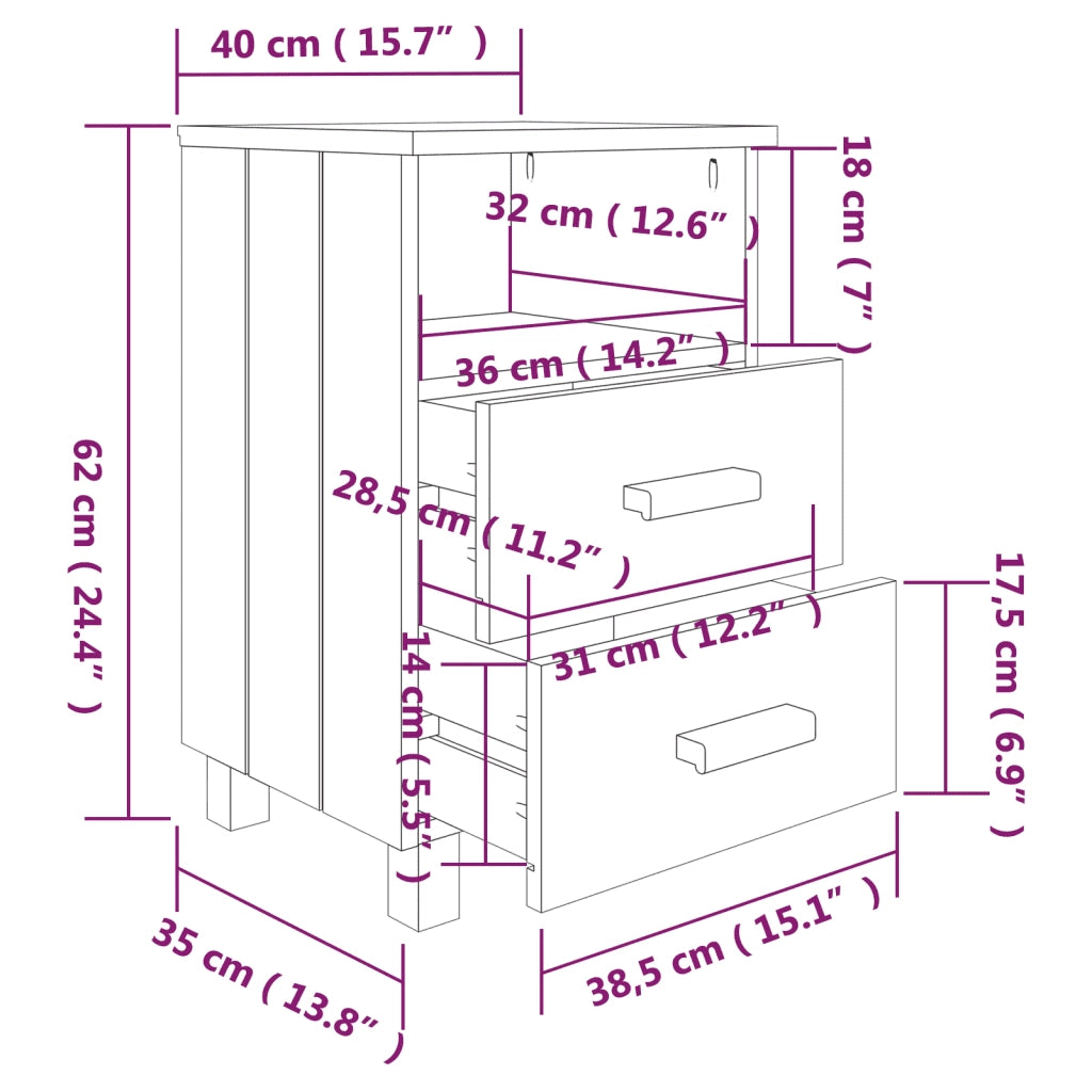 Comodini HAMAR 2 pz ambra 40x35x62 cm Legno Massello di Pino 340416