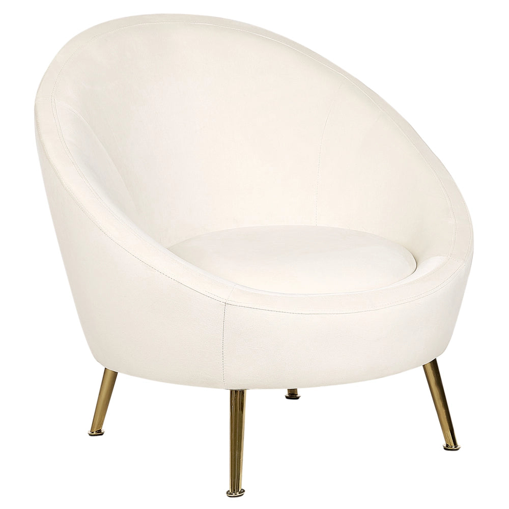Sedia a pozzetto Velluto Bianco 76L x 80L x 81A cm Gambe dorato Glam Retro