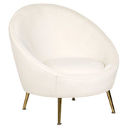 Sedia a pozzetto Velluto Bianco 76L x 80L x 81A cm Gambe dorato Glam Retro