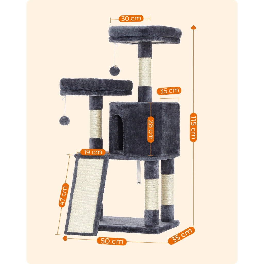 Albero tiragraffi per gatti Oskar in sisal e peluche grigio scuro